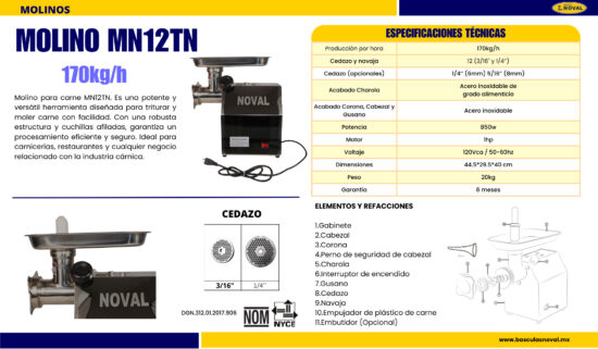 Molino de carne cedazo #12, 1 HP - Imagen 7